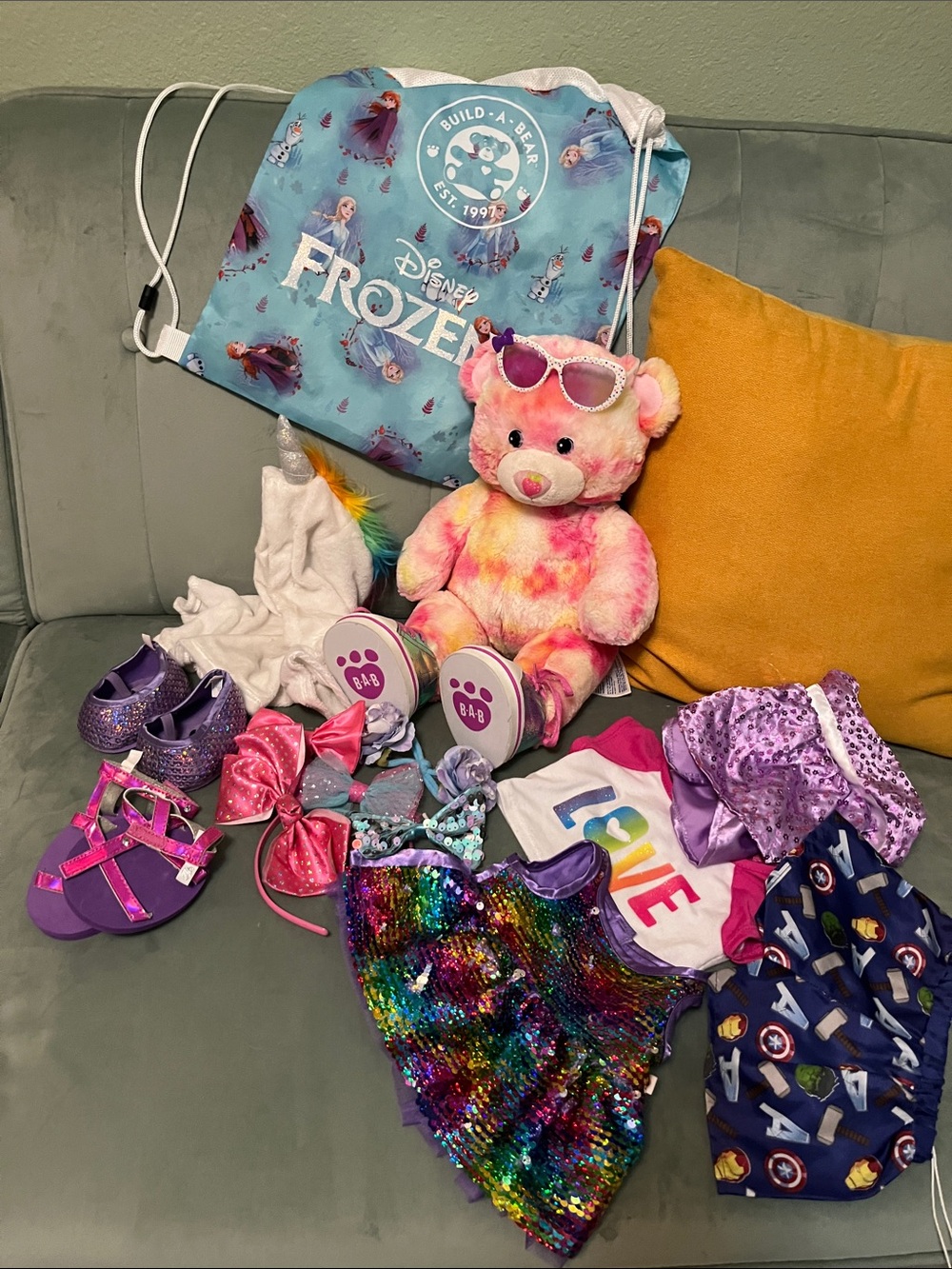 Build-A-Bear Rainbow Tie-Dye Bear & Pokémon BUNDLE w/accessories